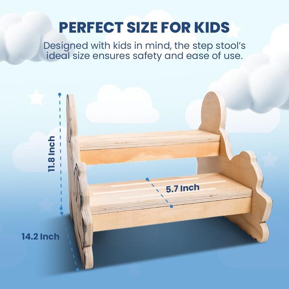 NWT Motherly Haven Wooden Step Stool for Toddlers & Kids, 2-Step Dog Design, - Picture 5 of 7